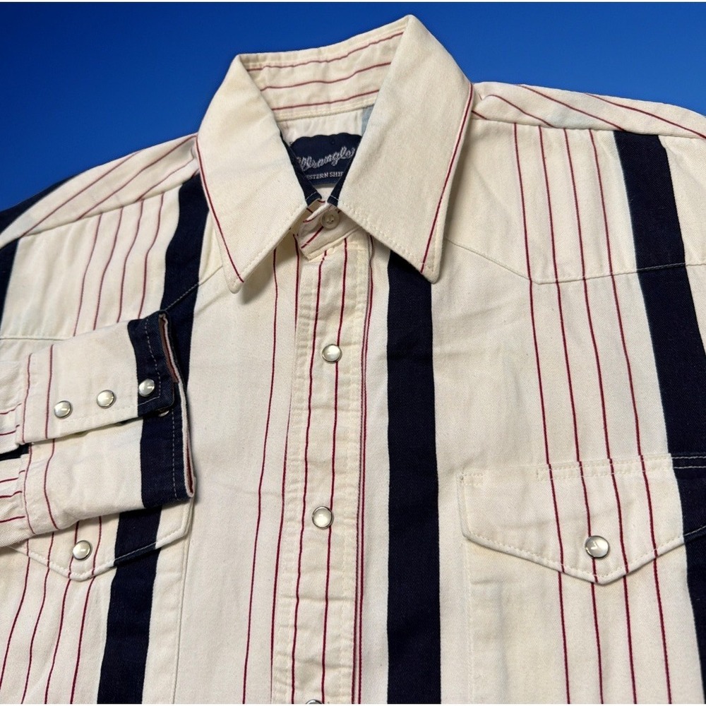 Vintage Wrangler Pearl Snap Shirt Long Sleeve Striped XL Western Cowboy